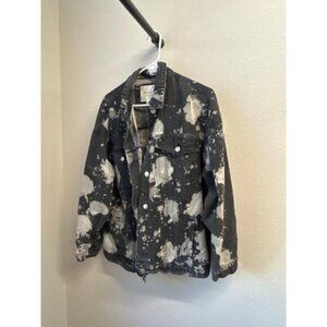 Altar’d State acid wash bleached grunge black denim Jacket Size L 100% cotton